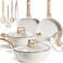 Kikcoin 16Pcs Ceramic Pots and Pans Set Non Stick Includes a 95 Grill Pan Induction Kitchen Cookware Sets White Nonstick RV Kitchen Camping Cooking Sets Stackable PTFE PFOS PFOA Free
