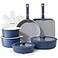 SENSARTE 17 Piece Ceramic Pots and Pans Set Nonstick Detachable Handle Cookware Induction Kitchen Cookware Set with Removable Handle Dishwasher Oven Safe Navy