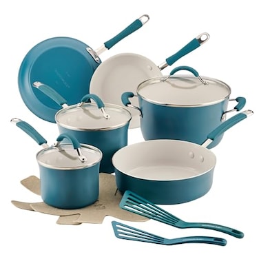 Rachael Ray Cucina Ceramic Nonstick Cookware Pots and Pans Set 13Piece Marine Blue