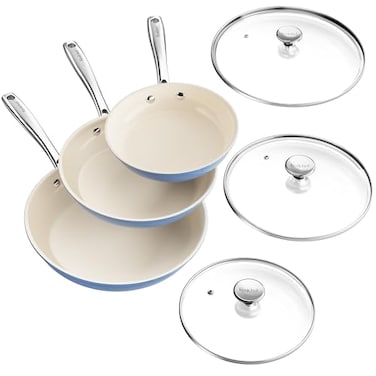 Redchef Nonstick Cookware Sets Ceramic Frying Pan Set with Tempered Glass Lids Non Stick Cooking Set Dishwasher Oven Safe Induction Safe Compatible with All Cooktops Blue 8 95 11