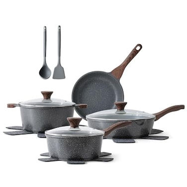 SENSARTE Nonstick Cookware Set 13Piece Non Stick Pots and Pans Set with Swiss Granite Coating Healthy Kitchen Cooking Set StayCool Handles Induction Compatible PFOAPFOS Free