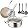duxtop Duxtop 7PC Stainless Steel Ceramic Coated Nonstick Pans Set Induction Frying Pans Nonstick Saute Pan with Lid Impactbonded Technology