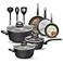 NutriChef Metallic Ridge Line Nonstick Cooking Kitchen Cookware Pots and Pan Set with with Lids and Utensils 12 Piece Set Gray