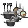 NutriChef Metallic Ridge Line Nonstick Cooking Kitchen Cookware Pots and Pan Set with with Lids and Utensils 12 Piece Set Gray