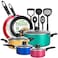 NutriChef 15Piece Non Stick Kitchen Cookware Set PFOAPFOSFree Colorful Heat Resistant Lacquer wSaucepot Frying Pans Oven Pot Lids 5 Utensil NCCWCOR15