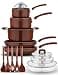 NutriChef Space Saver 17Piece Nonstick Cookware Set Brown Pots and Pans with Stackable Design Foldable Handles Induction Ready
