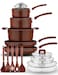 NutriChef Space Saver 17Piece Nonstick Cookware Set Brown Pots and Pans with Stackable Design Foldable Handles Induction Ready