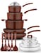 NutriChef Space Saver 17Piece Nonstick Cookware Set Brown Pots and Pans with Stackable Design Foldable Handles Induction Ready