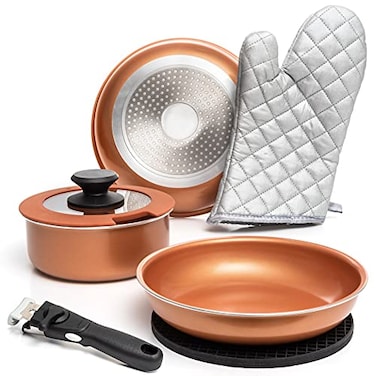 Moss &amp; Moss Stone Copper Pots And Pans Set Nonstick Removable Handle Cookware Stackable Pots And Pans Set Dishwasher safe Induction Pots And Pans Camping Cookware Set Aluminum 7 Pcs