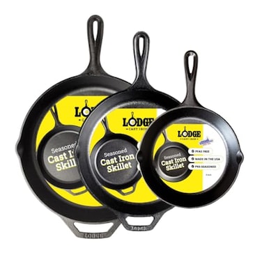 Lodge Seasoned Cast Iron Skillet Set 8 1025 12 Inches PFASFree NonToxic Cookware Use with an Oven Stove Grill or Campfire Naturally NonStick Oven Safe