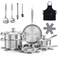 Meythway Pots and Pans Set Non Toxic 16PCs Stainless Steel Cookware Set with Steamer Kitchen Induction Cookware with Utensil Sets Pot Protectors and Apron For Oven Dishwasher Safe