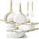 GiPP Pots and Pans Set Non Stick 14 Pcs White Granite Kitchen Cookware Sets Nonstick Induction Cookware Cooking Pan Set with Frying Pans Saucepans and Silicone Utensils PFOS PFOA Free