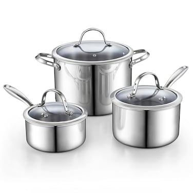 Cooks Standard Multiply Clad Stainless Steel Cookware Set Includes Saucepans and Stockpot with Lids Cool Grip Handles Induction Compatible Dishwasher and Oven Safe 6Piece