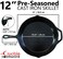 Crucible Cookware 12Inch Cast Iron Skillet Set PreSeasoned Including Large Assist Silicone Hot Handle Holders Indoor Outdoor Use