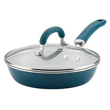 Rachael Ray Create Delicious Deep Nonstick Frying Pan Fry Pan Skillet with Lid 95 Inch Blue
