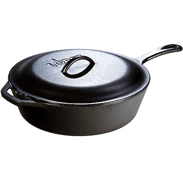 Lodge Cast Iron Covered Deep Skillet PreSeasoned Deep Cast Iron Skillet with Lid HeavyDuty Family Size Frying Pan for Braising Sauting Grilling Everyday Cooking 5 Quart