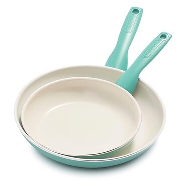 GreenPan Rio Healthy Ceramic Nonstick 8 and 10 Frying Pan Skillet Set PFASFree Dishwasher Safe Turquoise