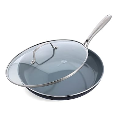 GreenPan Swift Healthy Ceramic Nonstick 12 Frying Pan Skillet with Lid Stainless Steel Handle PFASFree Dishwasher Safe Oven Safe Black