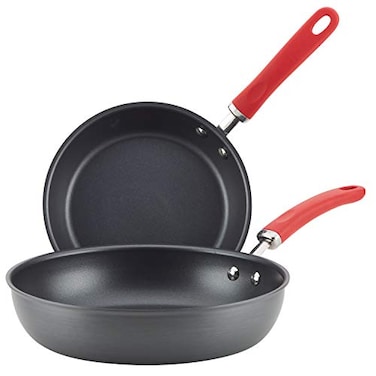 Rachael Ray Create Delicious Deep Hard Anodized Nonstick Frying Pan Set Skillet Set 95 Inch and 1175 Inch Gray