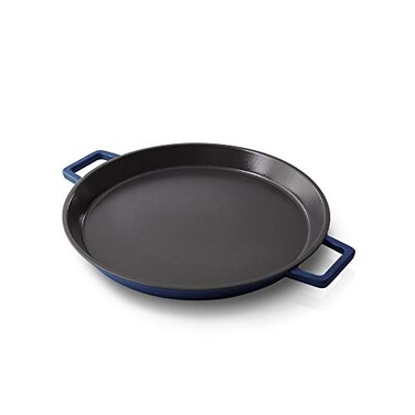 DASH Zakarian by Dash 13 Inch Nonstick Cast Iron Dual Handle Pan Titanium Ceramic Coated Frying Pan Blue