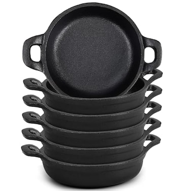 Ziliny Mini Cast Iron Skillets 5 x 5 x 13 Inch Cast Iron Pan Small Ramekin Set Black Casserole Dish Cookware Oven Safe Mini Skillets for Kitchen Indoor Outdoor Picnic 6 Pack