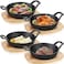 Sliner 4 Sets Mini Cast Iron Skillet Small Cast Iron Plates Skillet with Wooden Base Small Round Pan Fajita Plate Pot for Baking Cooking49 Inches