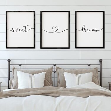 Houmury Set of 3 Sweet Dreams Sign Bedroom Wall Decor Above Wed Wall Sign Farmhouse Wall Decor for Home Bedroom And Living Room Black 16x24