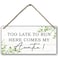 PHAMTE Ring Bearer Sign Ring Bearer Wedding Too Late to Run Here Comes My Auntie Plaque Sign Wall Hanging Rustic Wedding Decor Decorations 12 x 6 Inches