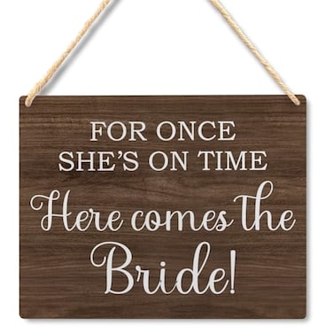 Ryeolo Rustic Wedding Sign Here Comes the Bride Wood Hanging Signs Decorations Ring Bearer Sign 102x78 Inches Wall Pediments