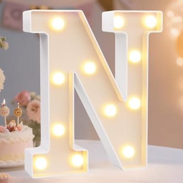 Pooqla LED Marquee Letter Lights Sign Light Up Alphabet Letter for Home Party Wedding Decoration N