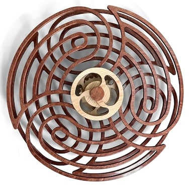 Mindsight Moving Kinetic Wall Art Wind up to power peaceful motion no battery Calming Wall Dcor for Living Room Office Bedroom Kitchen Hand Crafted Wood Ripple Canyon Brown