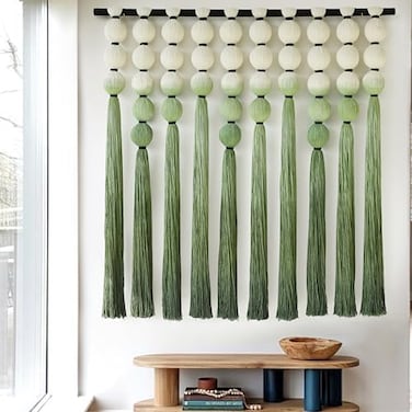 IOWER Macram Wall Hanging Macrame Wall Decor Green Dip Dye 39 Wx39 L Sphericity Cotton Textile Wall Art Large Art Yarn Wall Hanging For Living Room Wedding