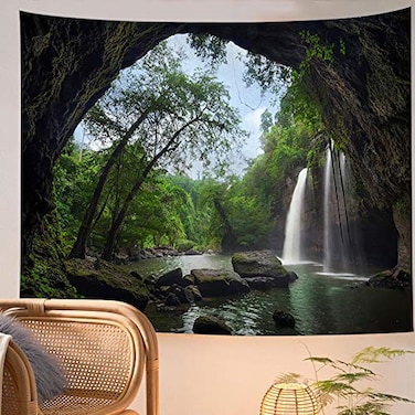 Llamazing Forest Home Decor Tapestry Living Room Bedroom Decoration Curtain for Landscape and Magic Waterfall 78L60W