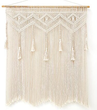 Mkono Macrame Wall Hanging Large Boho Decor Woven Wall Tapestry Chic Art Tassel Christmas Decoration for Backdrop over Bed Bedroom Nursery Dorm Classroom Including Hanging Rod 33W x 42H
