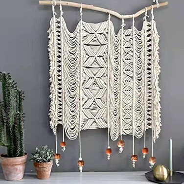 kiido Large Macrame Wall Hanging Hand Woven Bohemian Tapestry BoHo Wall Decor With 2 Assemble Wooden Sticks Ethereal