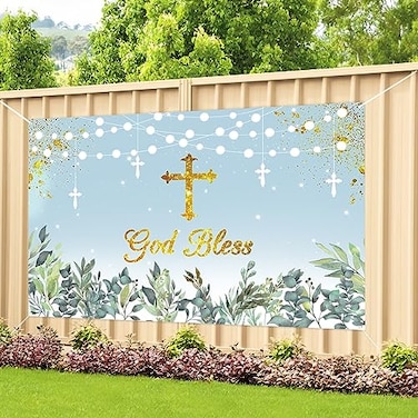 Labakita God Bless Backdrop Banner Baby Baptism First Communion Backdrop First Communion Baptism Christening Party Decorations for Kids