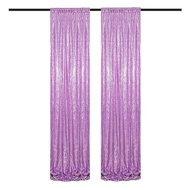TCBESTO Lavender Sequin Backdrop Curtains 2FTx8FT 2 Panels Light Purple Glitter Photo Booth Backdrop Sparkly Background Drapes for Wedding Bridal Baby Shower Photography Birthday Party