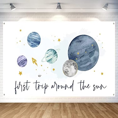 YaNuts First Trip Around The Sun Space Backdrop 1st Birthday Party Supplies Extra Large Planets Background Banner Baby Shower Party Decor 6x36ft BLUE