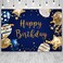 ABLIN 7x5ft Happy Birthday Backdrop Navy Blue Background Gold Stars Blue White Stripe Balloons Photography Background Birthday Party Decorations Cake Table Baner Decor Props