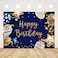 ABLIN 7x5ft Happy Birthday Backdrop Navy Blue Background Gold Stars Blue White Stripe Balloons Photography Background Birthday Party Decorations Cake Table Baner Decor Props