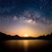 AOFOTO 5x5ft Glowing Sunset Starry Sky Backdrop for Photography Natural Lakeside Night Scenery Outer Space Nebula Background Nebulous Stars Video YouTube Backcloth Vinyl Poster Photo Studio Props