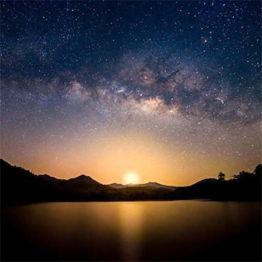 AOFOTO 5x5ft Glowing Sunset Starry Sky Backdrop for Photography Natural Lakeside Night Scenery Outer Space Nebula Background Nebulous Stars Video YouTube Backcloth Vinyl Poster Photo Studio Props