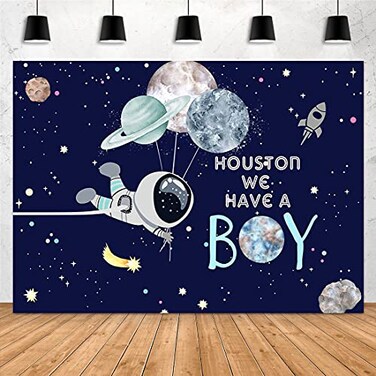Aperturee 7X5ft Outer Space Baby Shower Backdrop Its A Boy Rocket Astronaut Planet Galaxy Stars Universe Photography Background Kids Party Decoration Banner Studio Booth Props Cake Table Clear