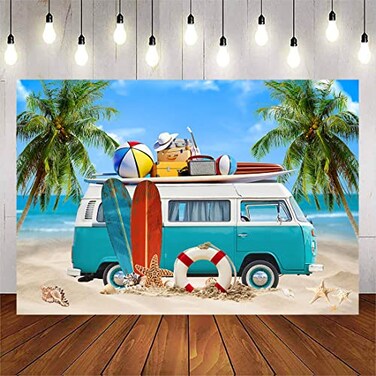 Avezano Beach Party Backdrop Blue Caravan Travel Surf Birthday Party Decorations Background Summer Tropical Seaside Bus Tapestry Props 7x5ft