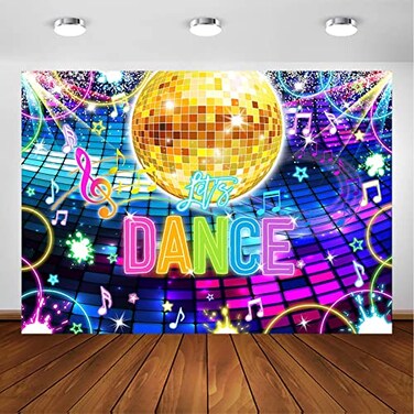Avezano Disco Party Backdrop Kids Hip Hop Dancing Birthday Dance Decorations Background Retro Neon Glow 1970s Dance Party Photoshoot Backdrops 7x5ft