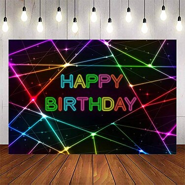 Avezano Glow Neon Birthday Background Neon Lights Happy Birthday Backdrop Lets Glow Birthday Party Backgrounds Dessert Table Banner 7x5ft