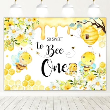 Avezano So Sweet to Bee One Backdrop Bee Birthday Party Decorations Banner First Bee Day Decorations 1st BDay Gold Photography Background 7x5ft