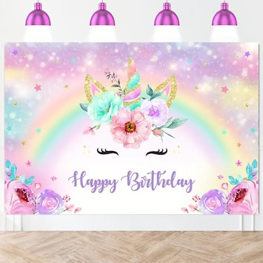 Avezano Unicorn Birthday Backdrop Gold Glitter Rainbow Unicorn Backdrop for Girls Birthday Party Decorations 7x5ft