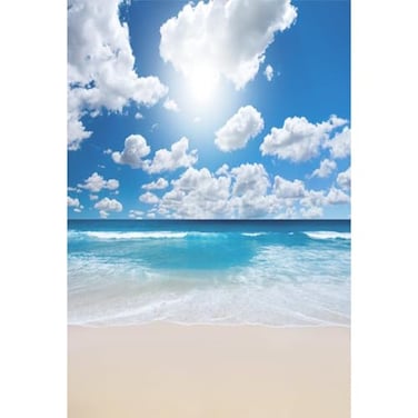 Baocicco 3x5ft Seaside Beach Backdrop Blue Pure Sea Water Backdrop Blue Sky White Cloud Seaside Wedding Tropical Siesta Backdrops for Photography Holiday Festival Photo Shooting Props Booth Props