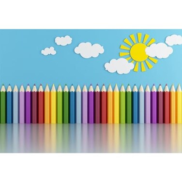 Baocicco 5x3ft Vinyl Backdrop Childrens Room Interior Decor Photography Background Crayon Sun Clouds Blue Background Kindergarten Activity Childrens Room Wallpaper Decor Children Portrait
